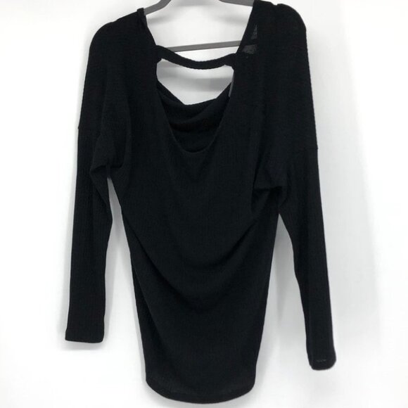 NWT Cherish black waffle knit draped open back long sleeve top  Small - Picture 2 of 14